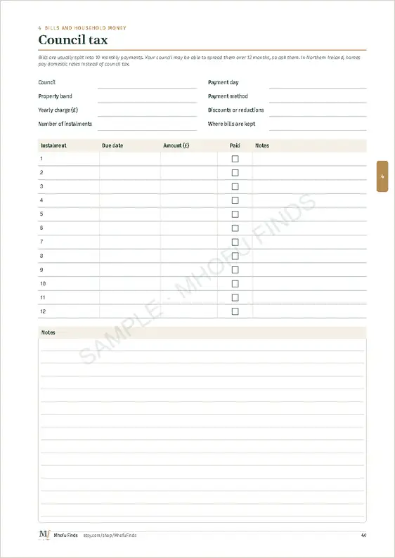 Home Management Binder: council tax
